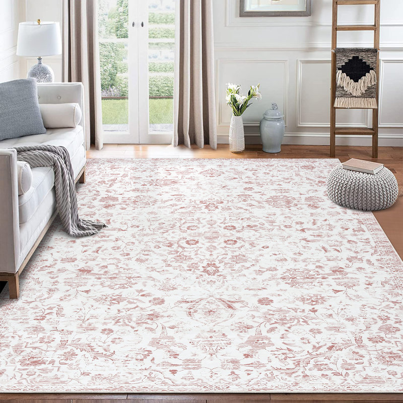 Rikya Washable Floral Indoor Rug, Rectangle 5' x 7'
