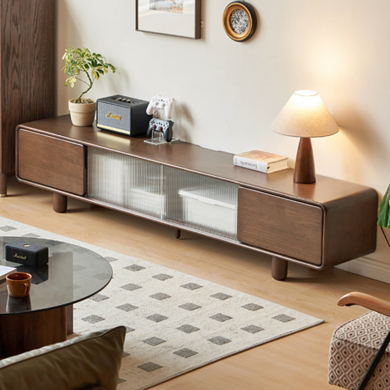Meuble télé en bois d'hévéa, 78.74"