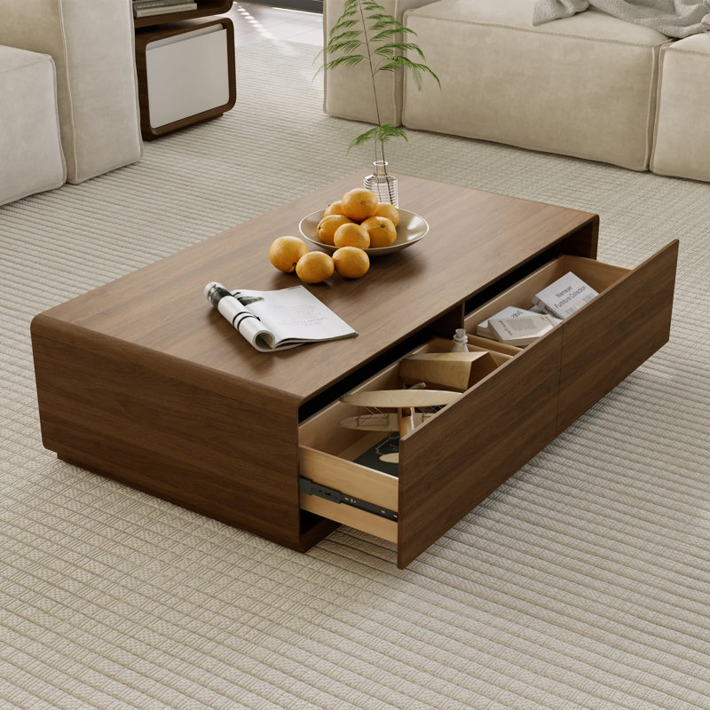 Xhevat Block Coffee Table with Storage, Fully Assembled, Brown