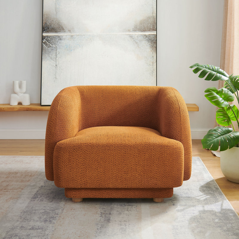 37Inch Upholstered Arm Chair With Wood Legs, Orange Polyester Blend/Polyester/Fabric