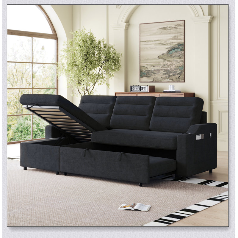 Canapé-lit 83,5 po, canapé-lit convertible en polyester avec inclinable de rangement et porte-gobelet pour le salon, espaces restreints