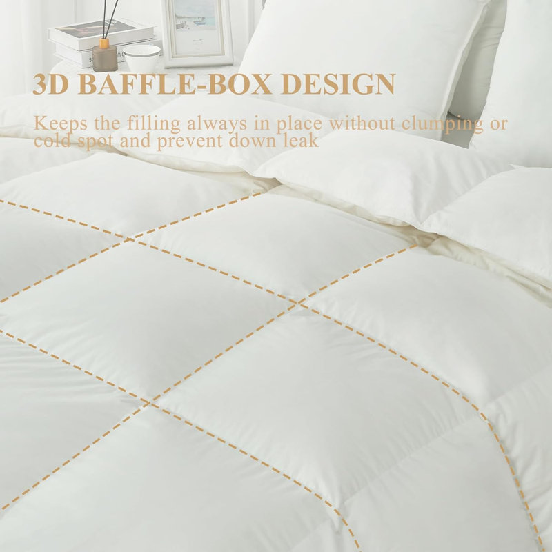 All-Season High Fill Power Feather Down Comforter 100% Cotton Cover Bed Comforter, California King