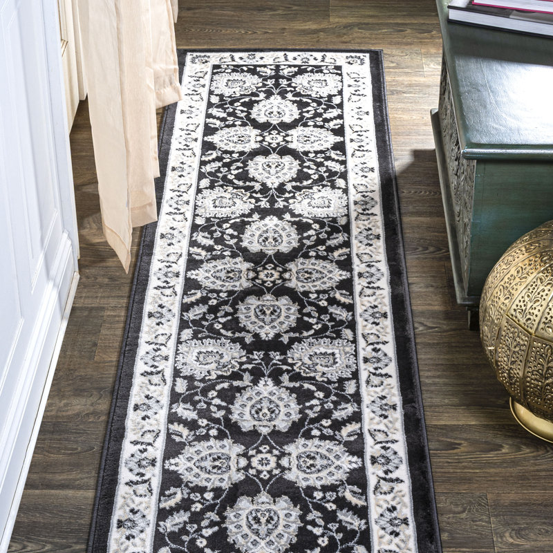Yeghivart French Cottage Black/Cream Rug, Runner 2' X 8'