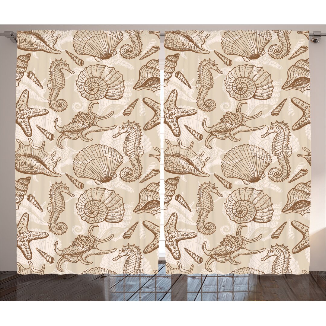 Rustikaler Vorhang, Exotische Meerestiere, Beige, Beige