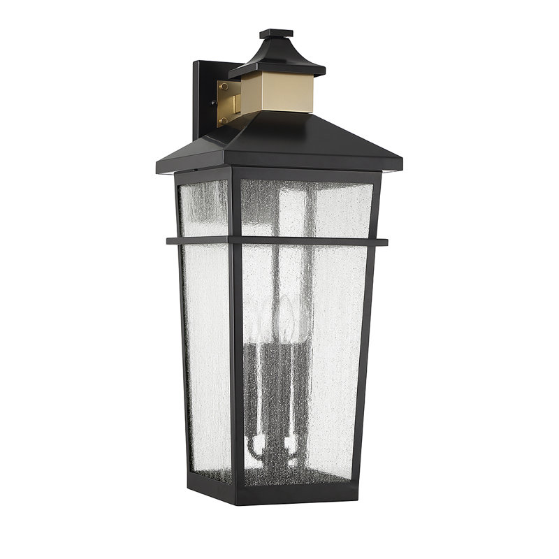 Lanterne murale d'extérieur 4 lumières Savoy House Kingsley en noir mat avec accents laiton chaud, Quatre lumières