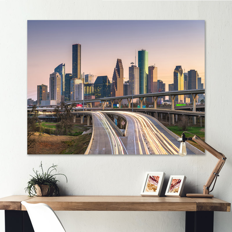 «Houston Texas Skyline - Cityscapes», reproduction d'art sur toile, H 12 po x l 20 po x P 1 po, Toile tendue