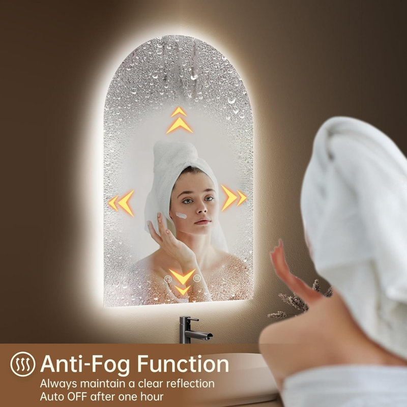 Arched LED Backlit Bathroom Mirror 24"X36" – Frameless Lighted Vanity Mirror With Anti-Fog, Dimmable Brightness, 3 Color Temperature, Touch Sensor, Shatterproof Tempered Glass