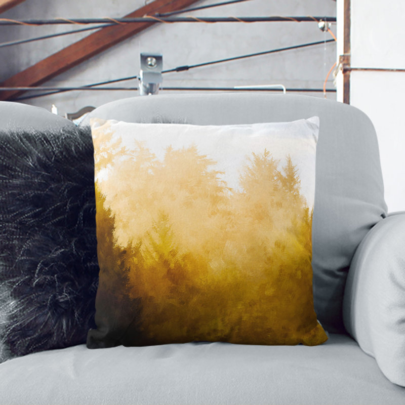 Gold Forest Painting Cushion with Filling, Black, 55cm H x 55cm W x 20cm D