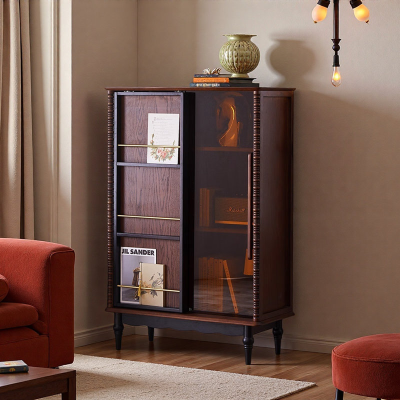 Bibliothèque rétro de style français avec portes en verre pour le rangement