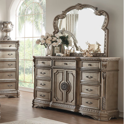 Arlandus 9-Drawer Combo Dresser in Antique Silver