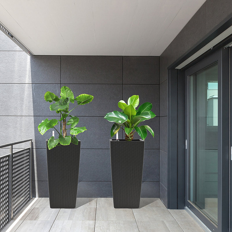 Large Flower Pots Planter With Self-Watering Drainage Holes&Inner Trays Indoor Outdoor Plant Pot With Drain Holes, 2, Black
