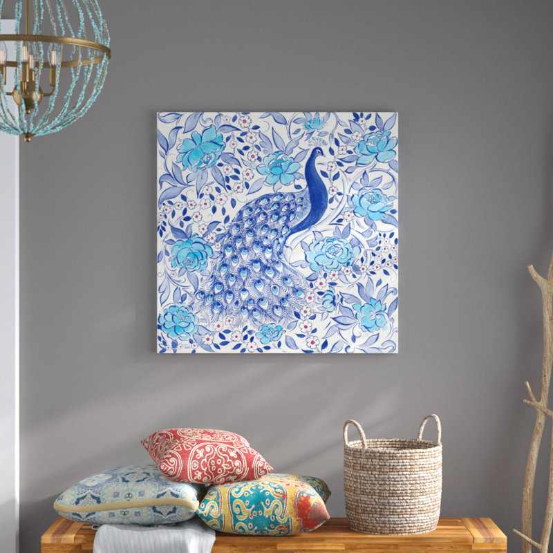 Peacock Garden III by Miranda Thomas - No Frame Painting on Canvas, 91cm H x 91cm W