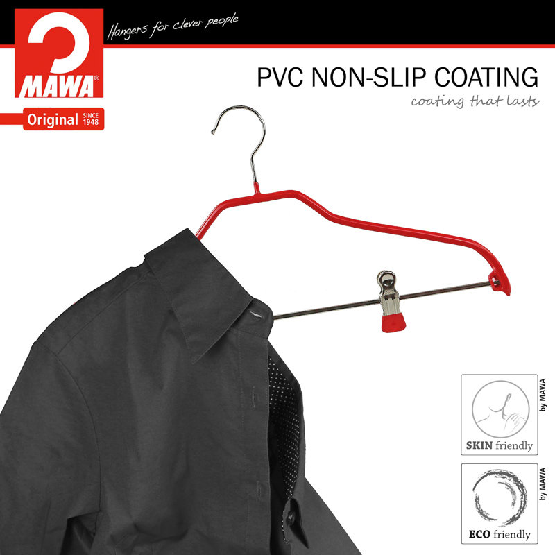 Cintre européen antidérapant pour vêtements avec pinces, Rouge