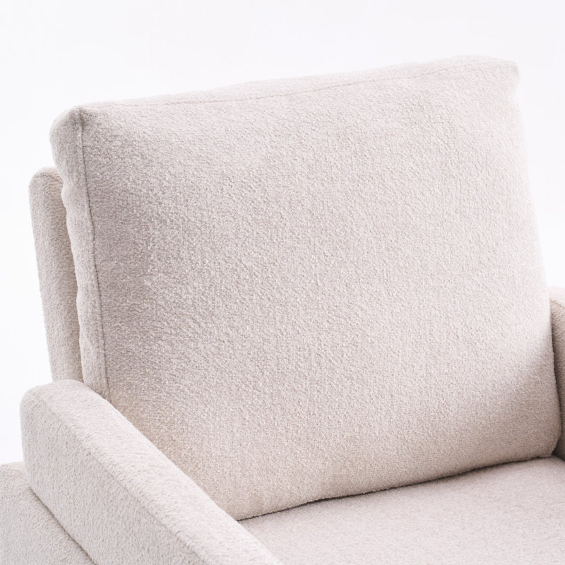 Fauteuil d'appoint rembourré à dossier plein avec base en bois massif Boucle, Beige