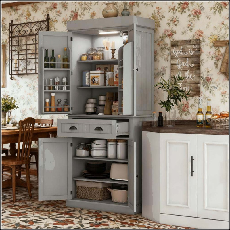 Armoire de cuisine moderne avec capteur DEL réglable, Gris