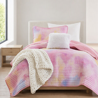 Ensemble de courtepointe 3 pièces TG / TG avec coussin décoratif, rose