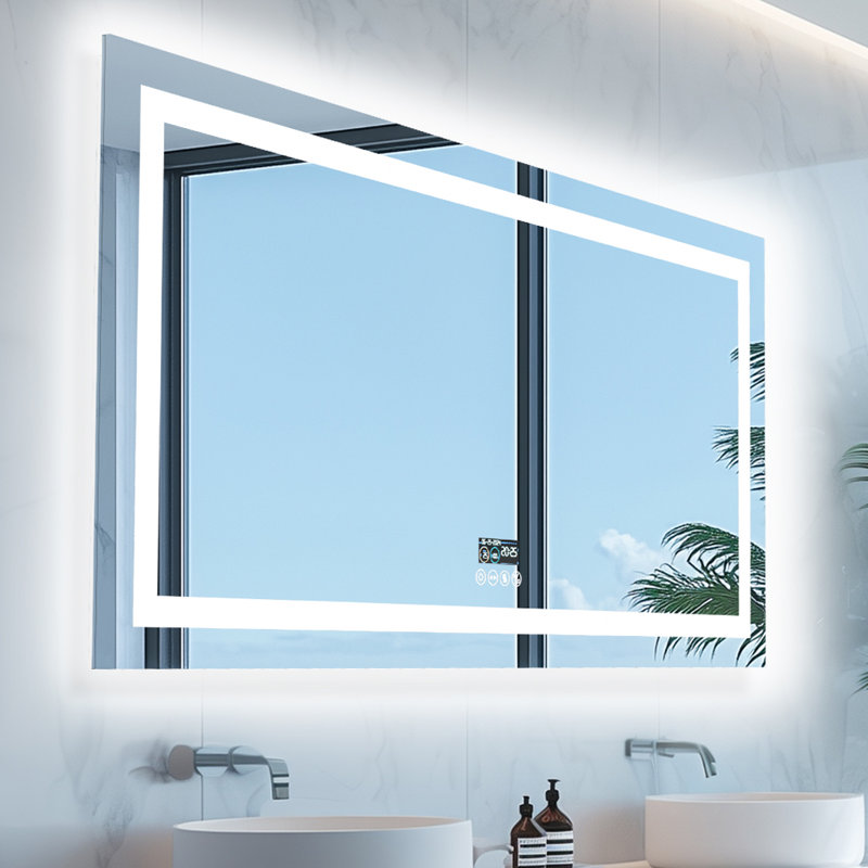 LED Lighted Wall Bathroom Mirror Dimming with Bluetooth Speaker, Front-lit and Backlight, Defog, 80 cm H x 160 cm W