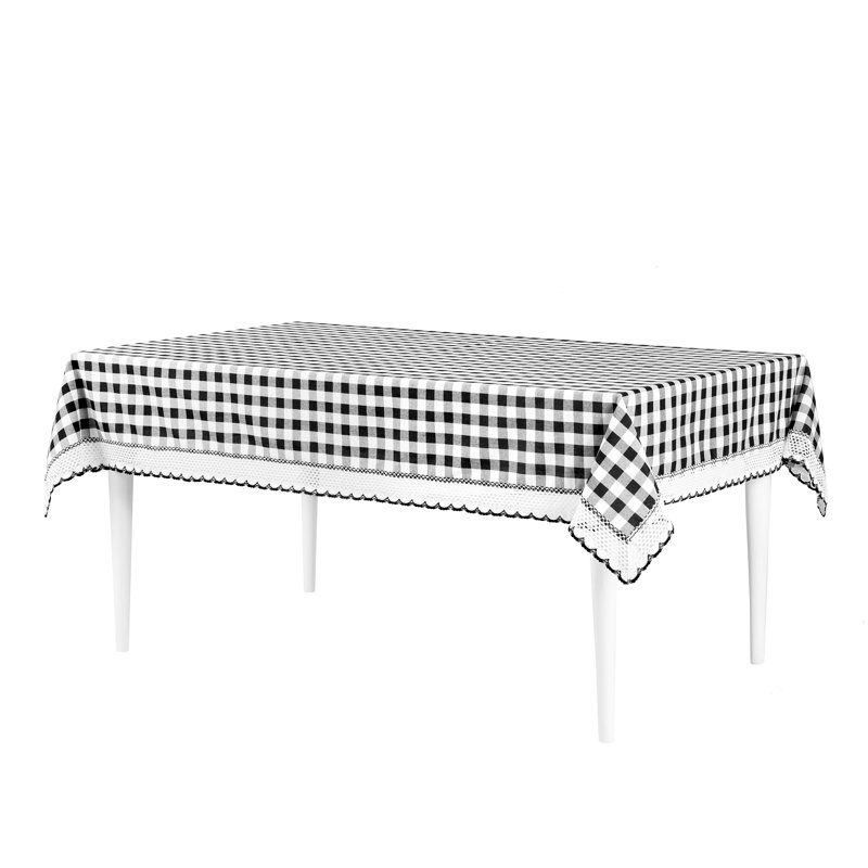 Linhart Checkered Cotton Blend Tablecloth, Black/White, 120" x 60"