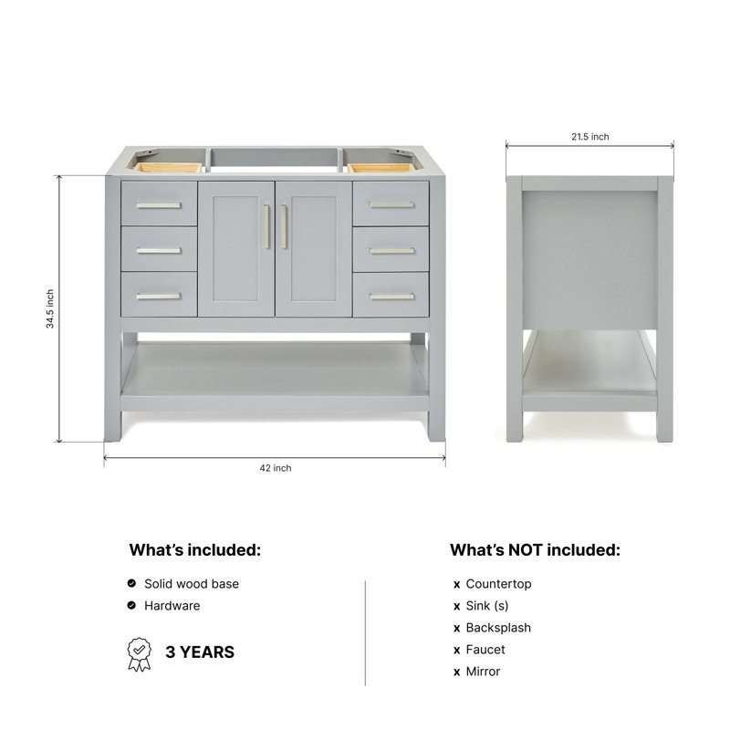 42 in. W Single Bathroom Vanity Base, Gray