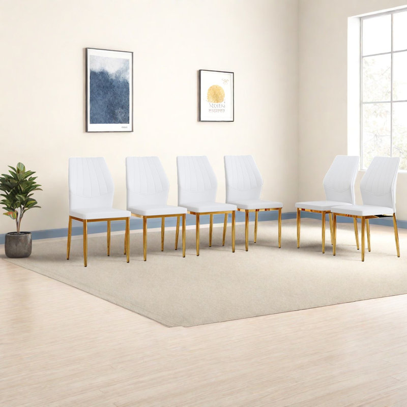 Chaises de salle à manger modernes modernes dorées et blanches, Pu ergonomique, ensemble de 6 élégances pour la maison