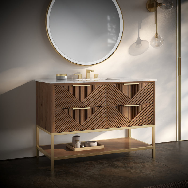 Ensemble de meuble-lavabo 48 po Diamond, Marbre de Carrare italien, Noyer, Laiton satiné