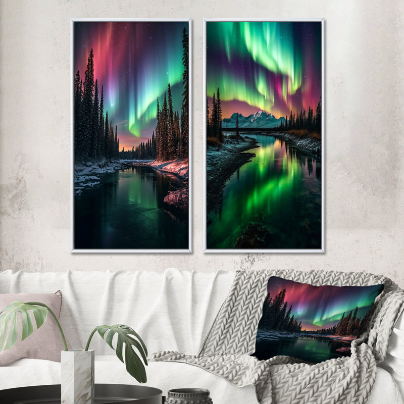 «Yukon Northern Lights Beauty», 2 pièces, Cadre blanc, H 20 po x l 24 po