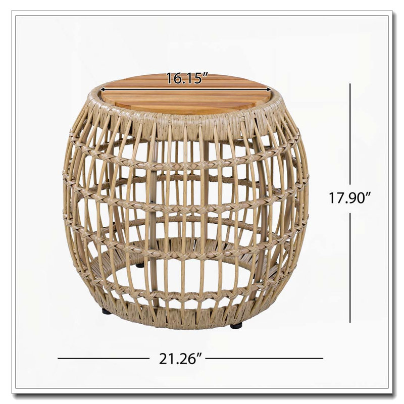 Table d'appoint d'extérieur en bois d'acacia avec base en osier