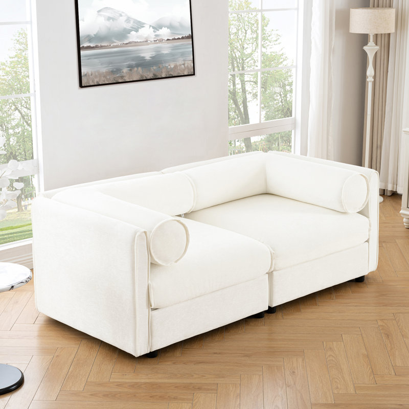 Élégant canapé 2 places en chenille avec siège de rangement, dossier cylindrique et accoudoirs, causeuse moderne en tissu avec espace de rangement caché