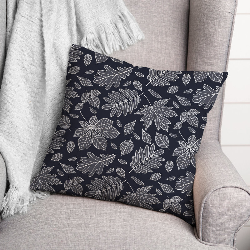 Floral Outdoor Reversible Throw Pillow, 18"H x 18"W, Navy