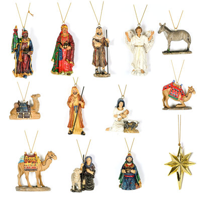 Coffret souvenir en bois contenant 13 ornements