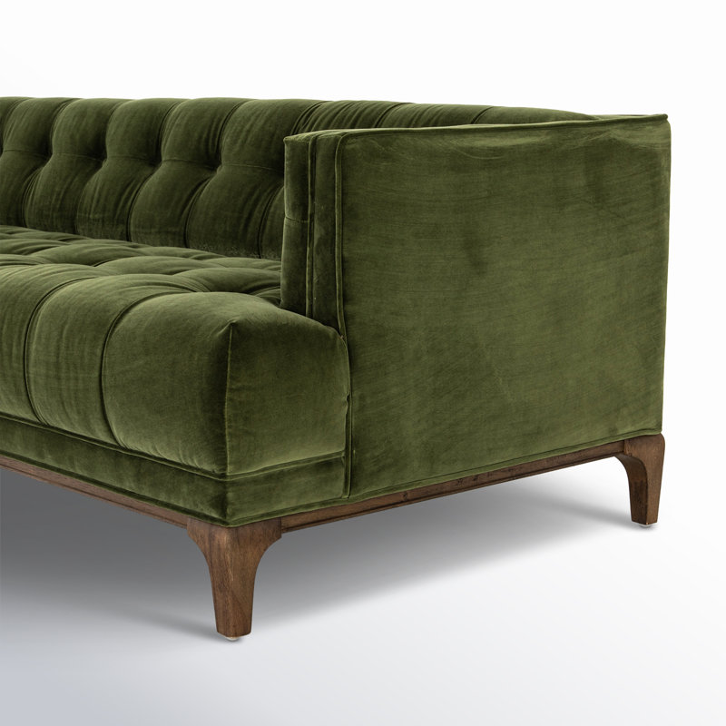 Canapé touffeté 91 po Bari, Velours olive saphir, Gris Aspen