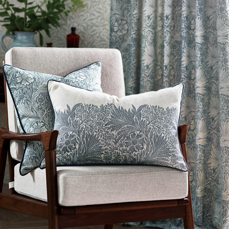 Marigold Floral Square Cushion Cover, Blue