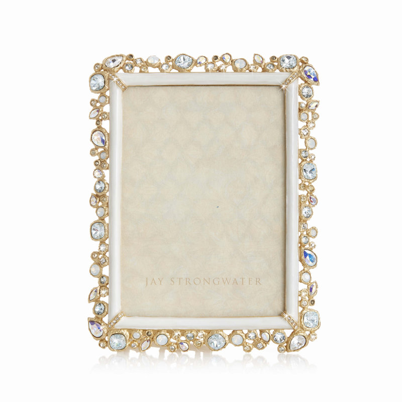 Matte Metal/Crystal Single Picture Frame in Gold/White, 5" x 7"