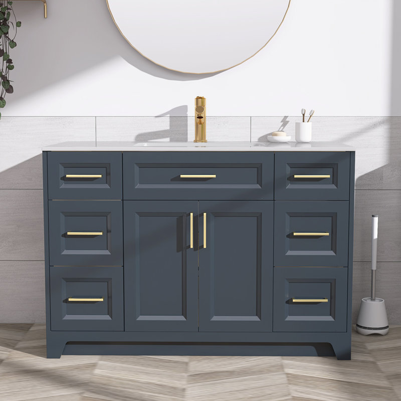 Ensemble de meuble-lavabo simple en bois massif 48 po avec surface solide