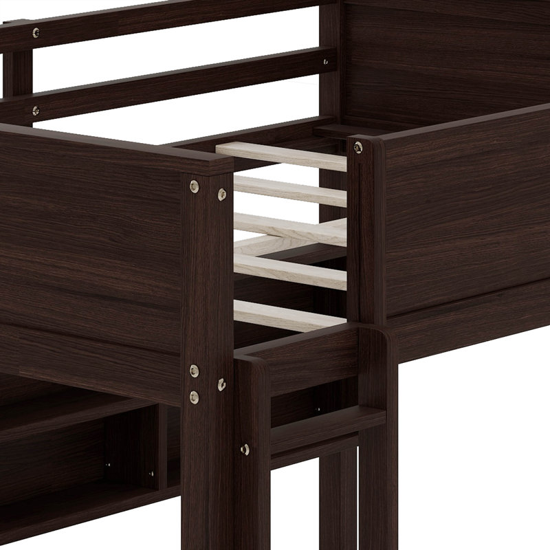 Queen Over Queen Bunk Bed With Storage Cabinets And USB Charging Ports, Brown