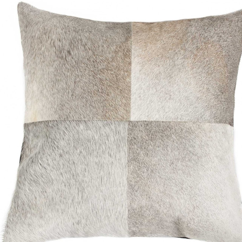 18" Cowhide Throw Pillow, Grey