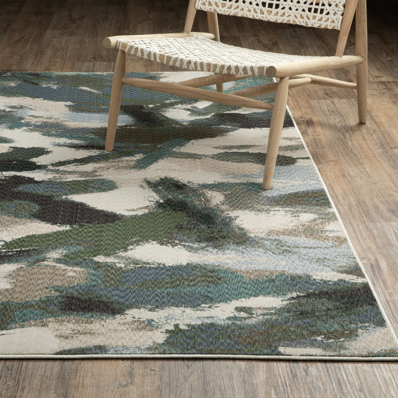 Holub Abstract Paint Blue/ Green Area Rug, Runner 2'3" x 7'9"