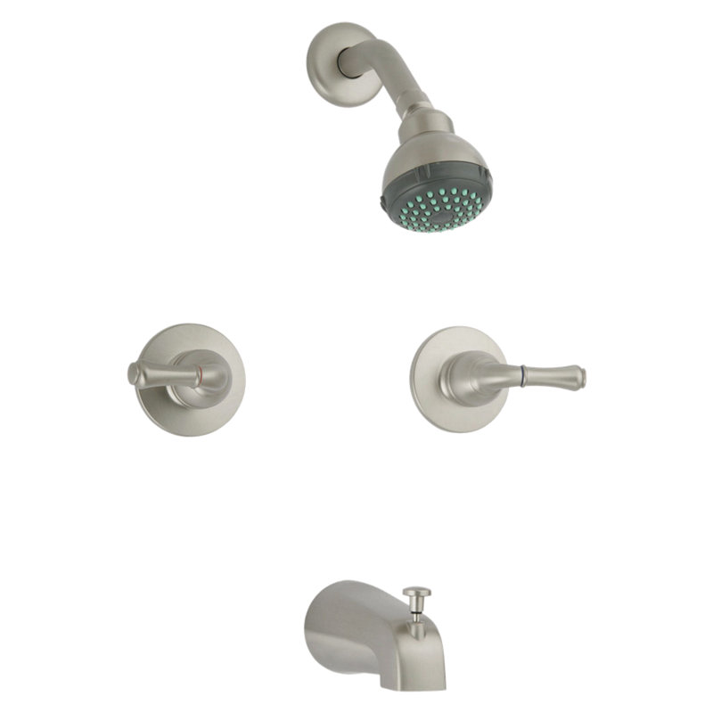 Brushed Nickel Twin Lever Handle Wall Mounted Tub & Shower Faucet