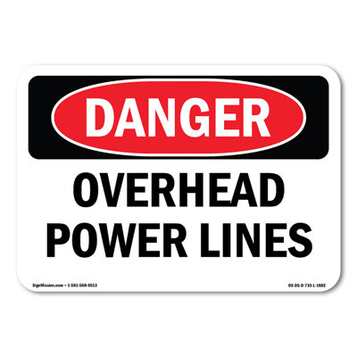 Overhead Power Lines Plastic Sign 10" X 7"