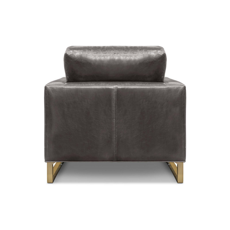 Fauteuil en cuir véritable Penelope, Espresso (doux au toucher), Laiton satiné