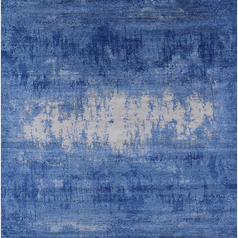 Tapis bleu / gris à motif abstrait Bronxville, Carré 7 pi