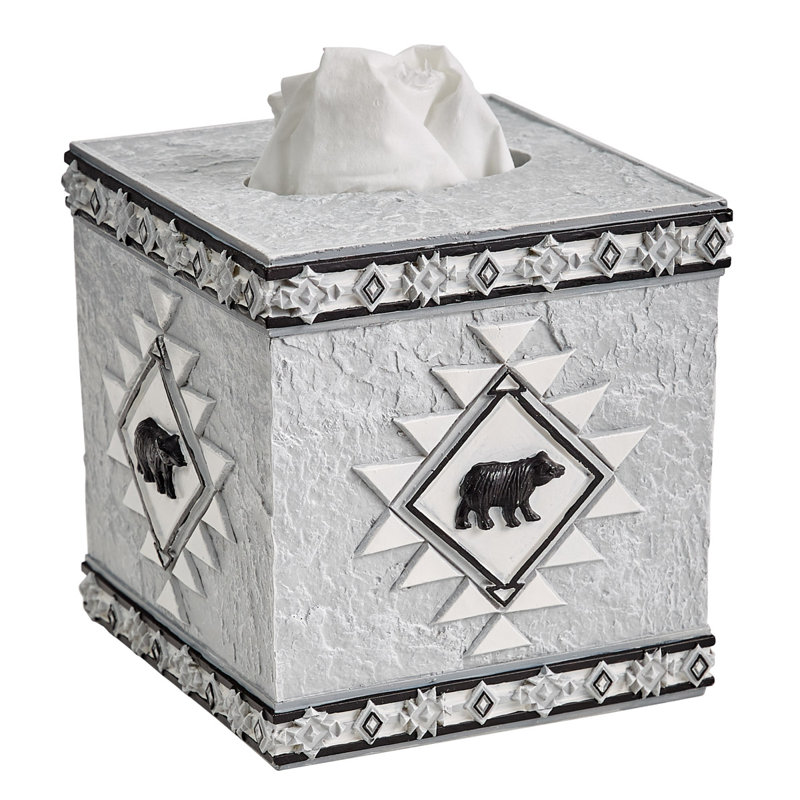 Gray and Black Resin Southwestern Tissue Box Cover