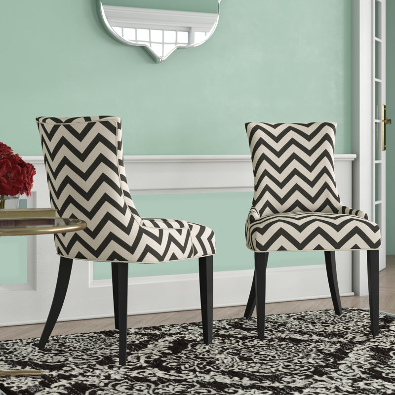 Agampreet 19.5'' H Linen Upholstered Side Chair, Black/White Chevron Linen