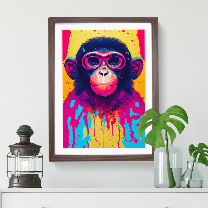 Paint Splash Monkey No.5 - Framed Print, 64cm H x 46cm W x 2cm D, Walnut Framed