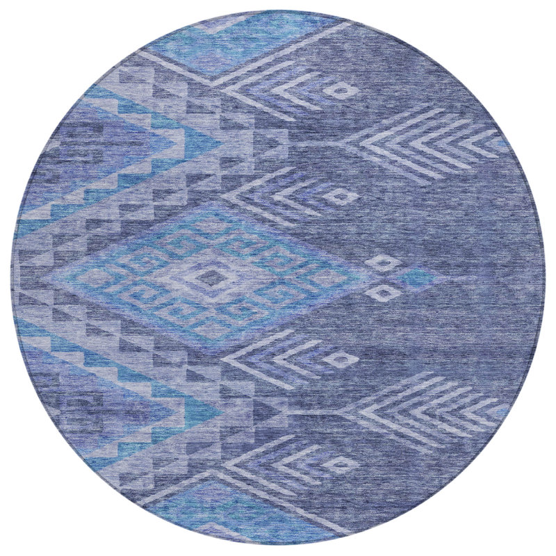 Harmony Blue Washable Indoor-Outdoor Rug - , 2'3" x 7'6"
