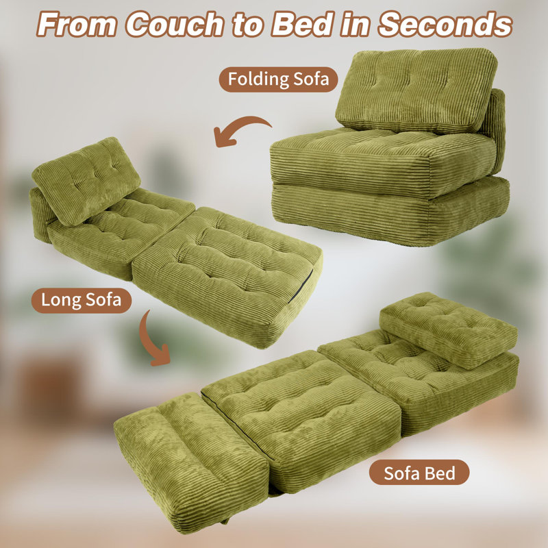 Folding Sofa Bed,Convertible Sleeper Chair,Folding Floor Couch with Pillow & Foam Filling for Living Room & Bedroom,Green
