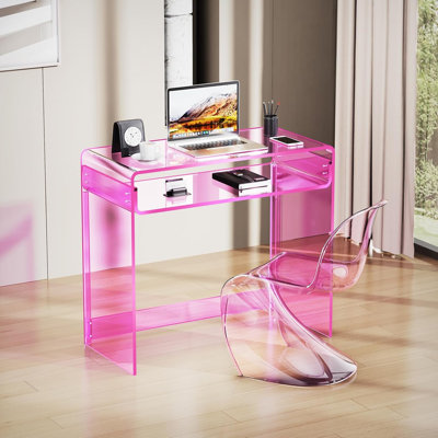 Diane 33.5'' W Rectangle Writing Desk, Modern Rectangle Acrylic Side Desk