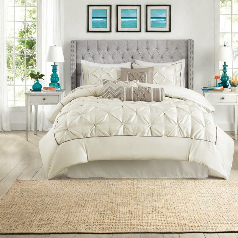 Elegant Tufted Bedding Sets Polyester Cal King, Modern Ivory Home