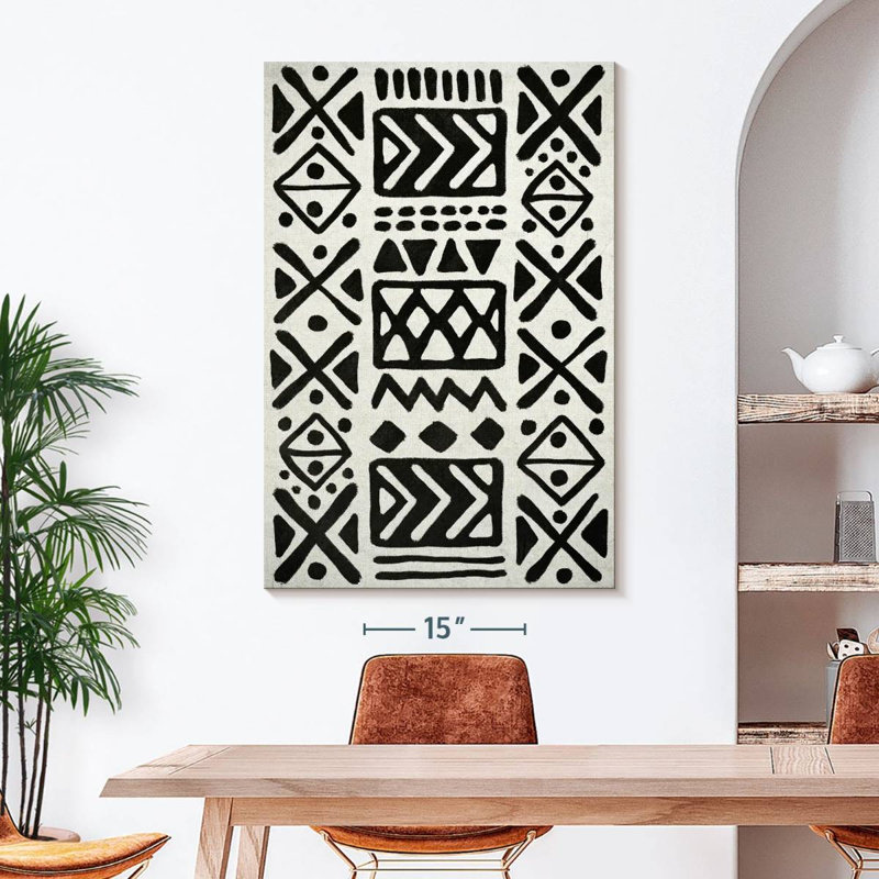 Abstrait géométrique africain sur toile, H 48 po x l 32 po x P 1,25 po