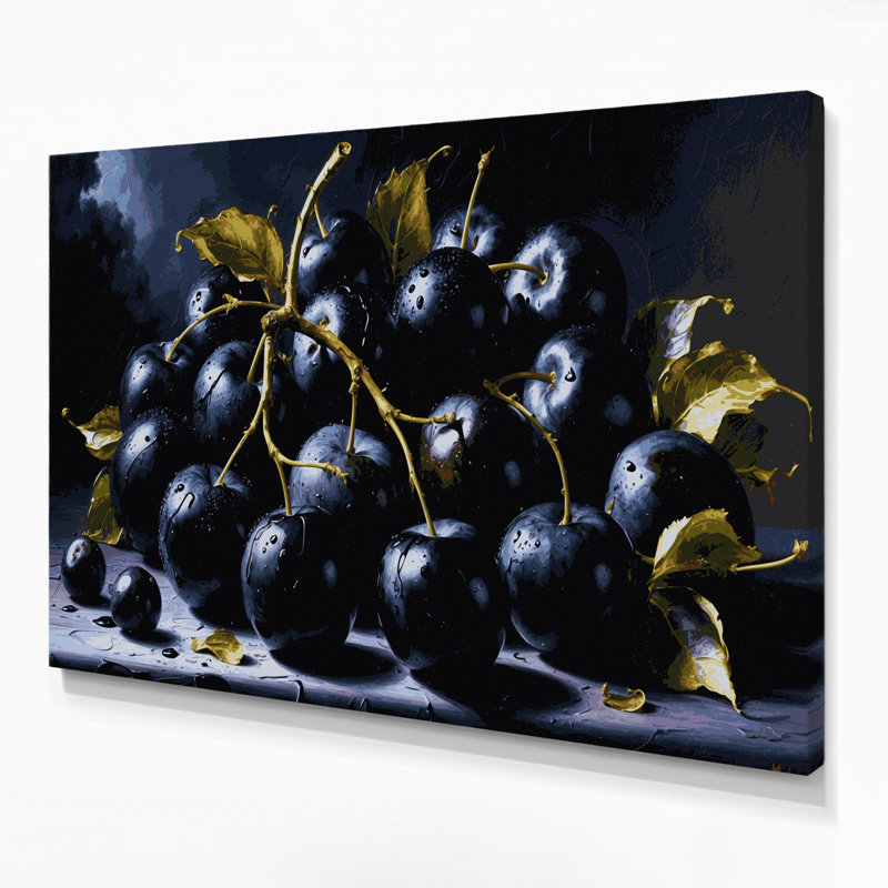 Art mural sur toile Fruit prune noir gris, H 11 po x l 14 po